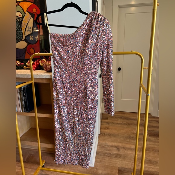 NEW WITH TAGS! Bronx and Banco Galaxy Midi Dress Pink Sequin - Picture 8 of 10